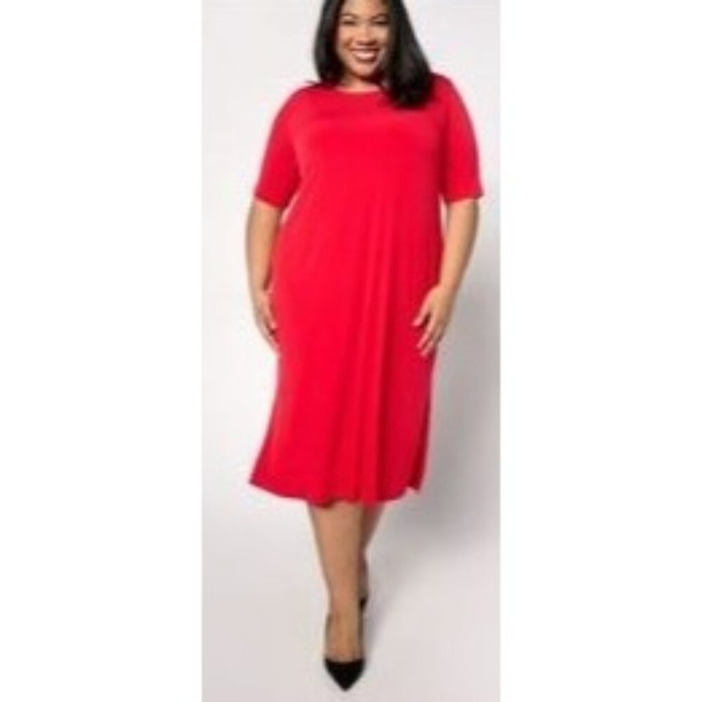 Susan Graver Modern‎ Essentials Liquid Knit Midi Dress Red - Regular XS
